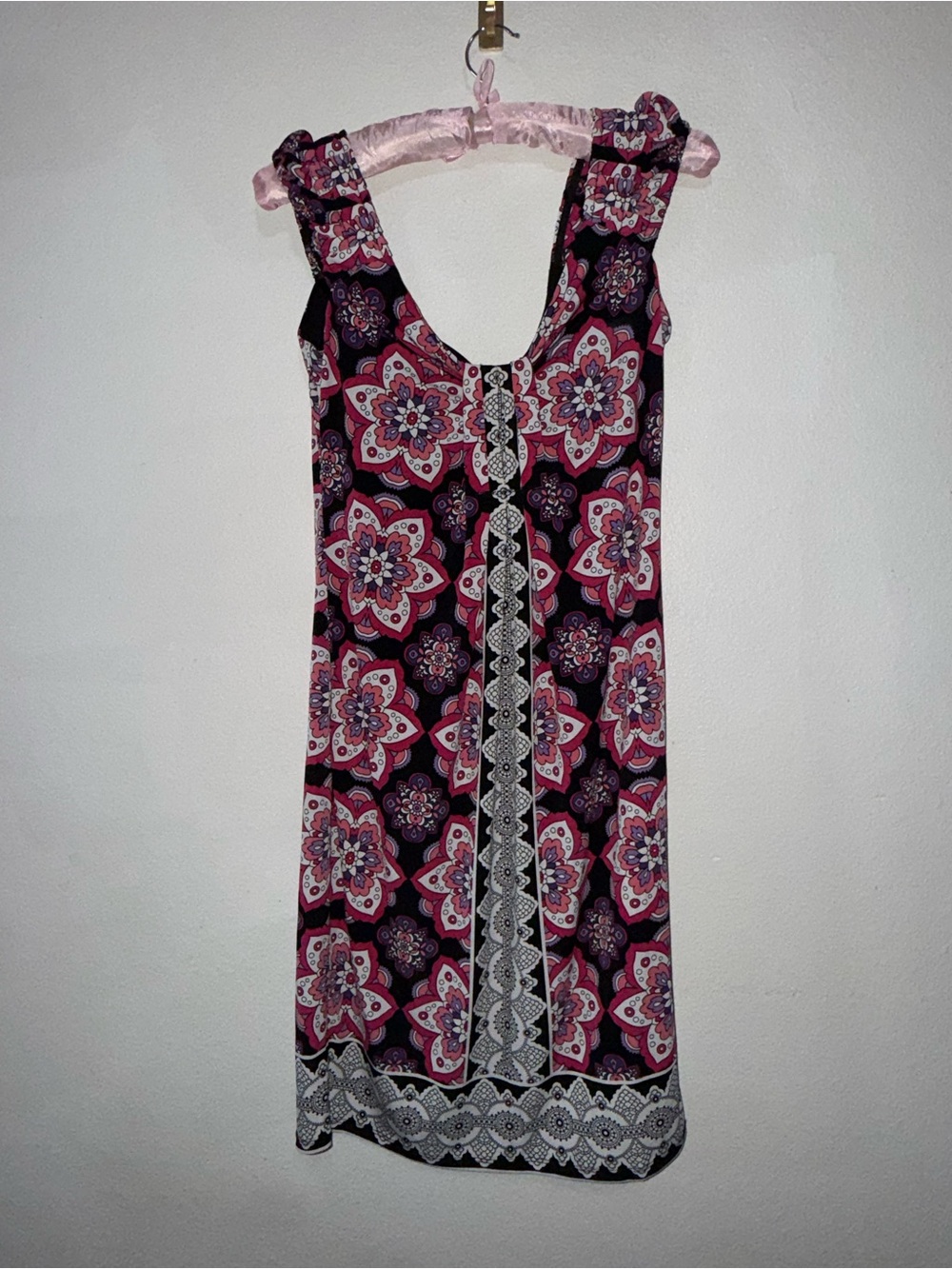 London Times Black and Pink Floral Medallion Midi Dress